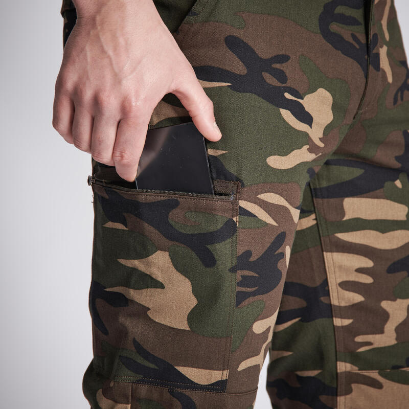 Jagdhose Steppe 300 Cargo strapazierfähig camouflage grün 