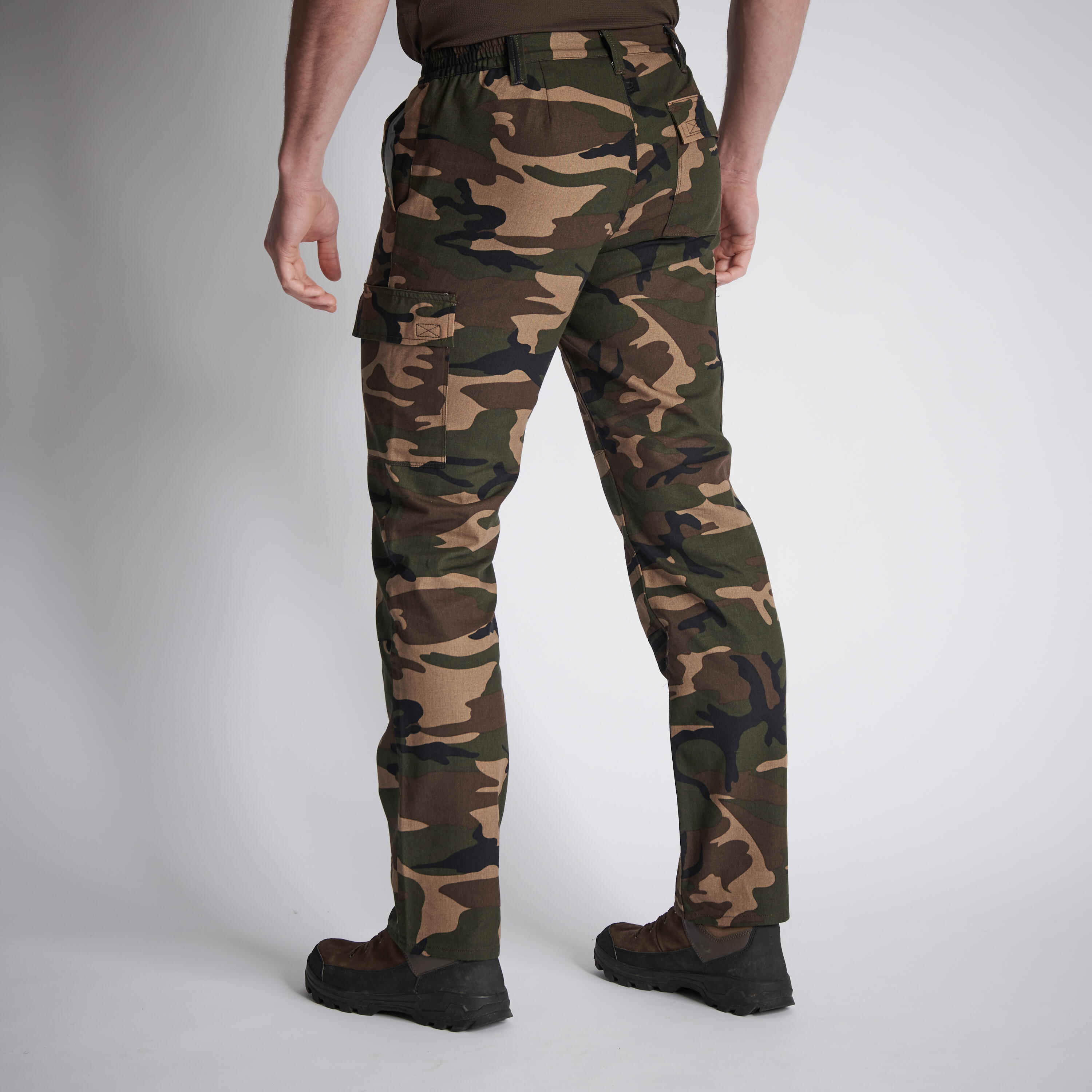 Jagdhose Steppe 300 Cargo strapazierfähig Camouflage grün  2/10