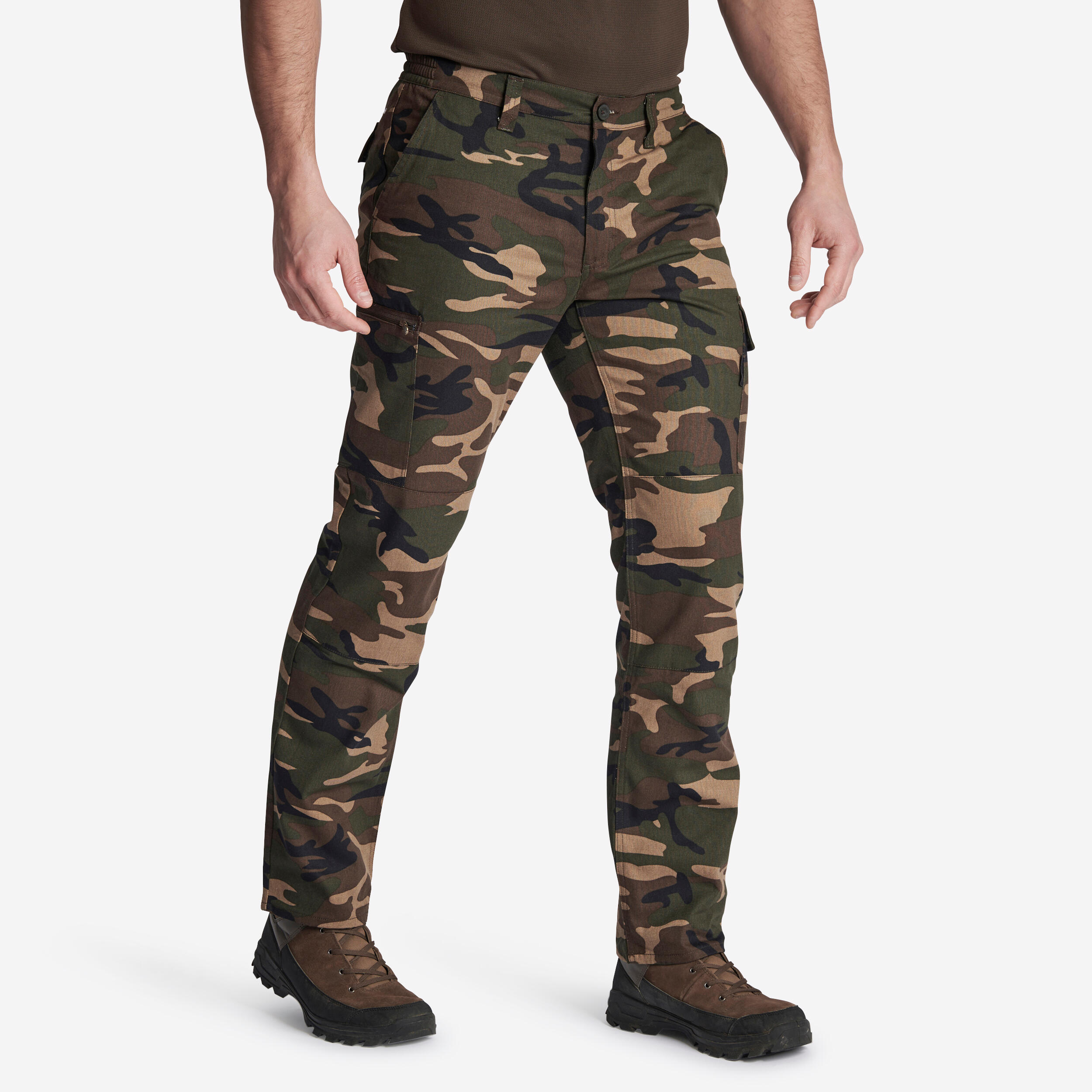 SOLOGNAC Pantaloni STEPPE 300 WOODLAND cargo resistenti verdi