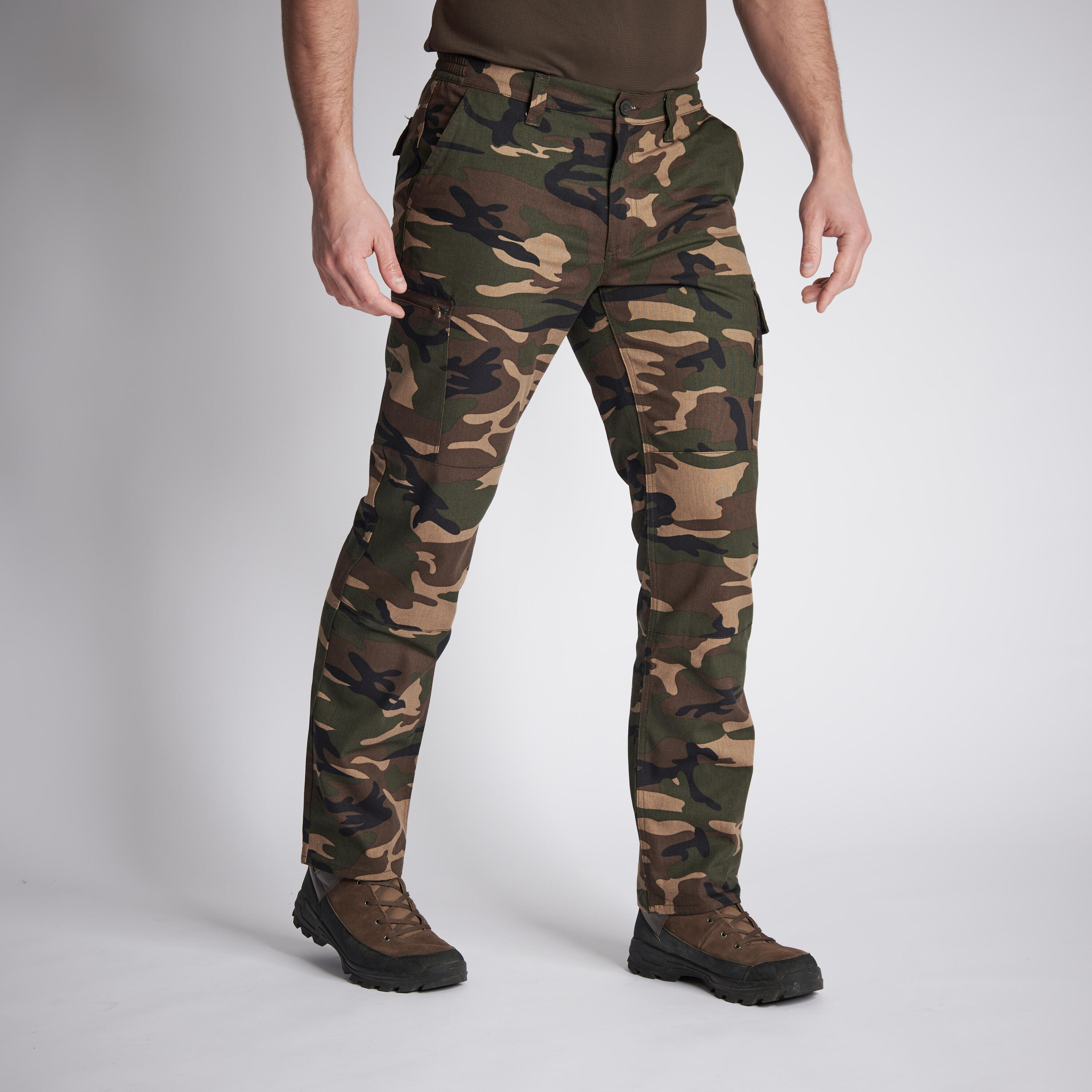 pantalon cargo resistant steppe 300 camouflage woodland vert - solognac