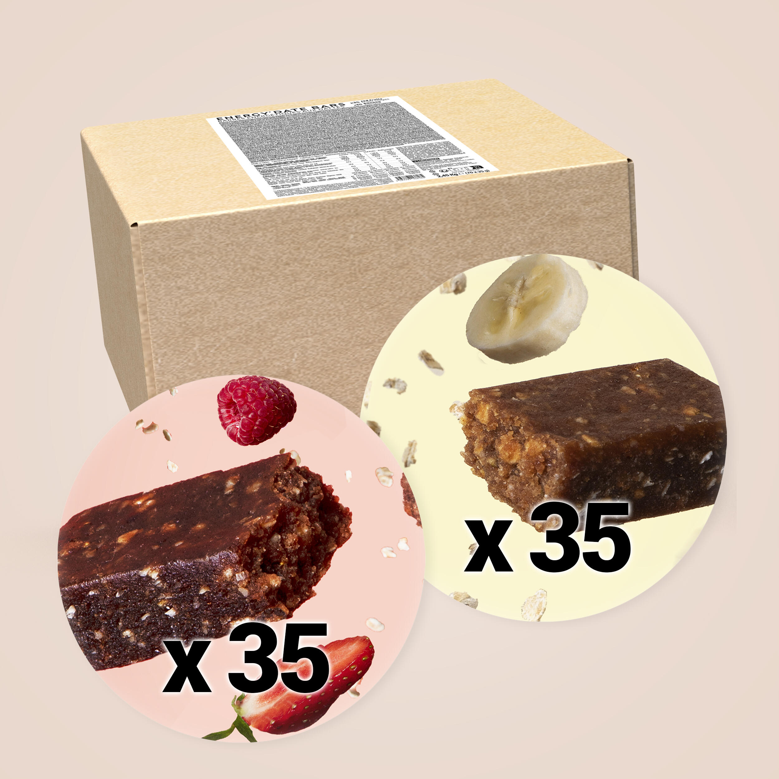 Barrita energética dátiles 70x35 g Plátano y Frutos Rojos 3/4