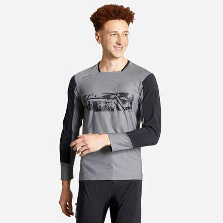 Long-Sleeved Mountain Biking Jersey EXPL 100 - Grey