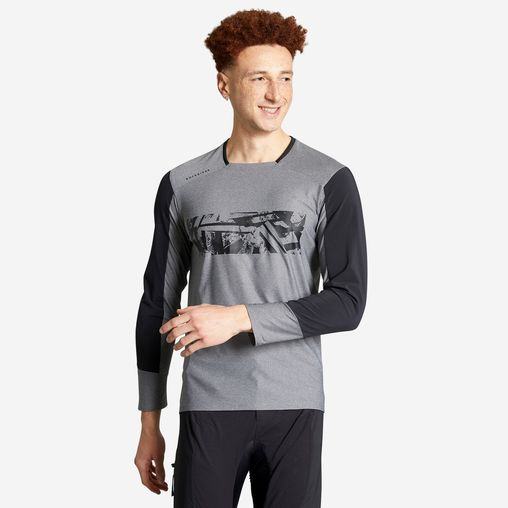Men Mountain Bike Long Sleeve Jersey Rockrider ST 100 Grey