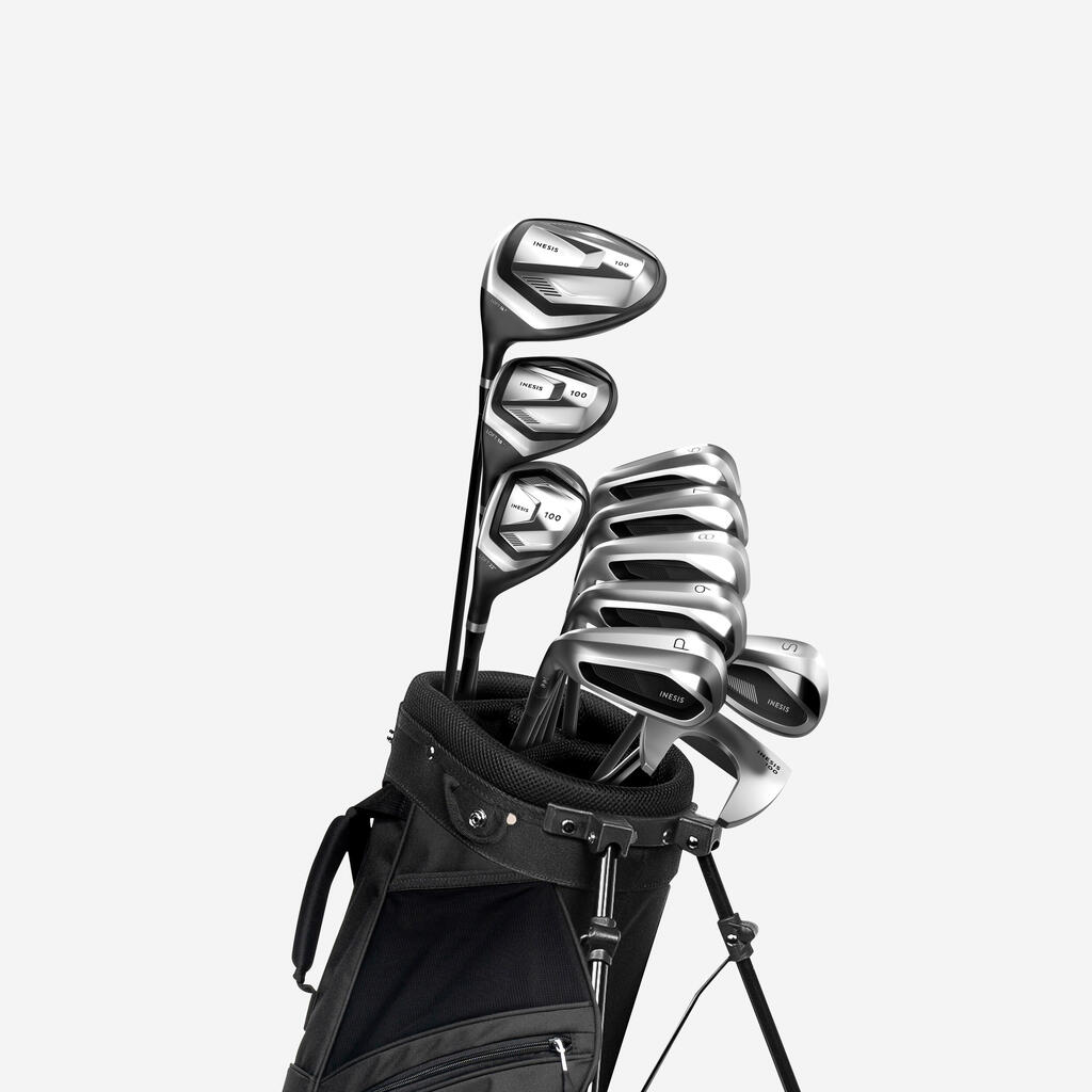 10 golfo lazdų kairiarankiams rinkinys, „100“ serijos, plieniniu kotu