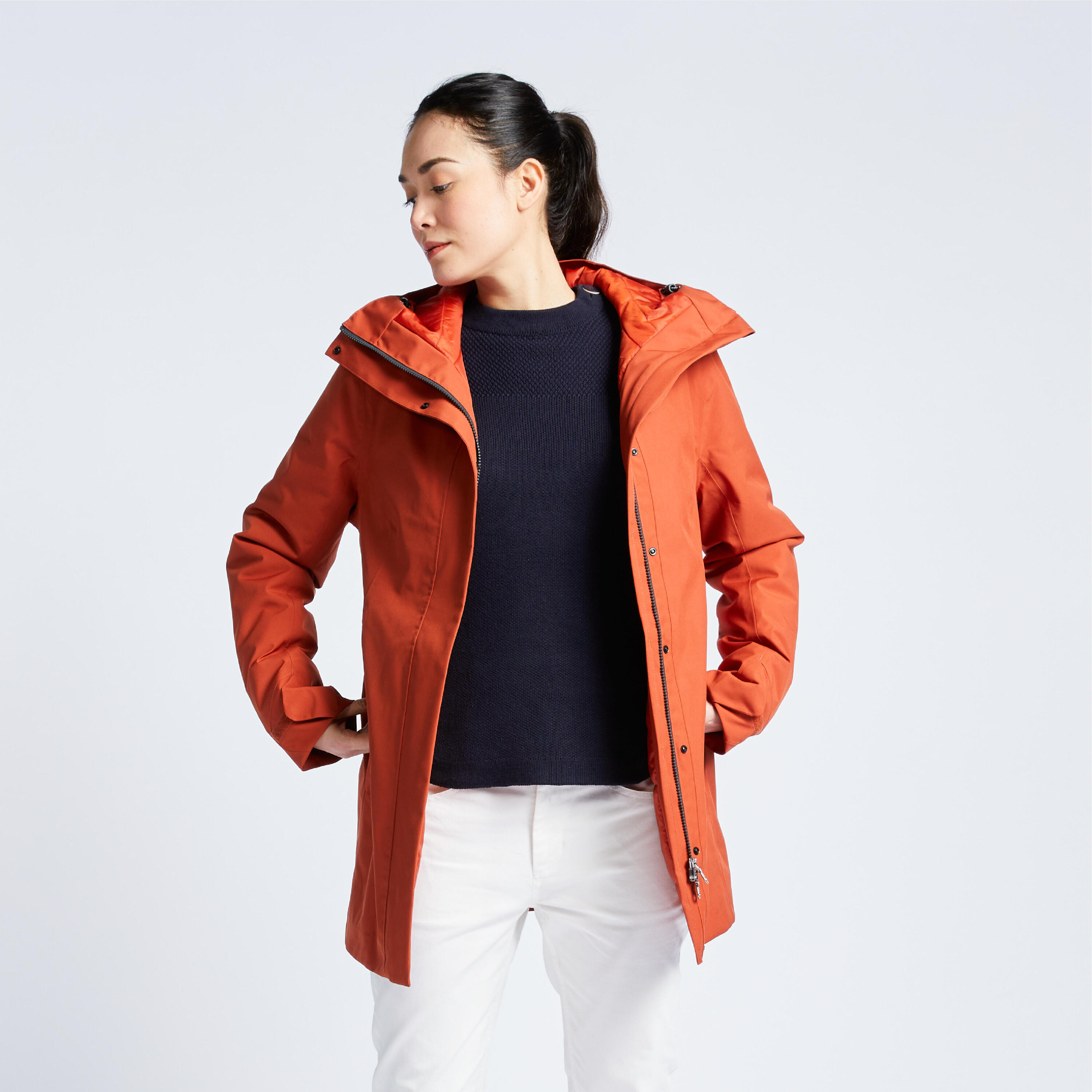 Giacca vela donna SAILING 300 calda impermeabile arancione 6/11