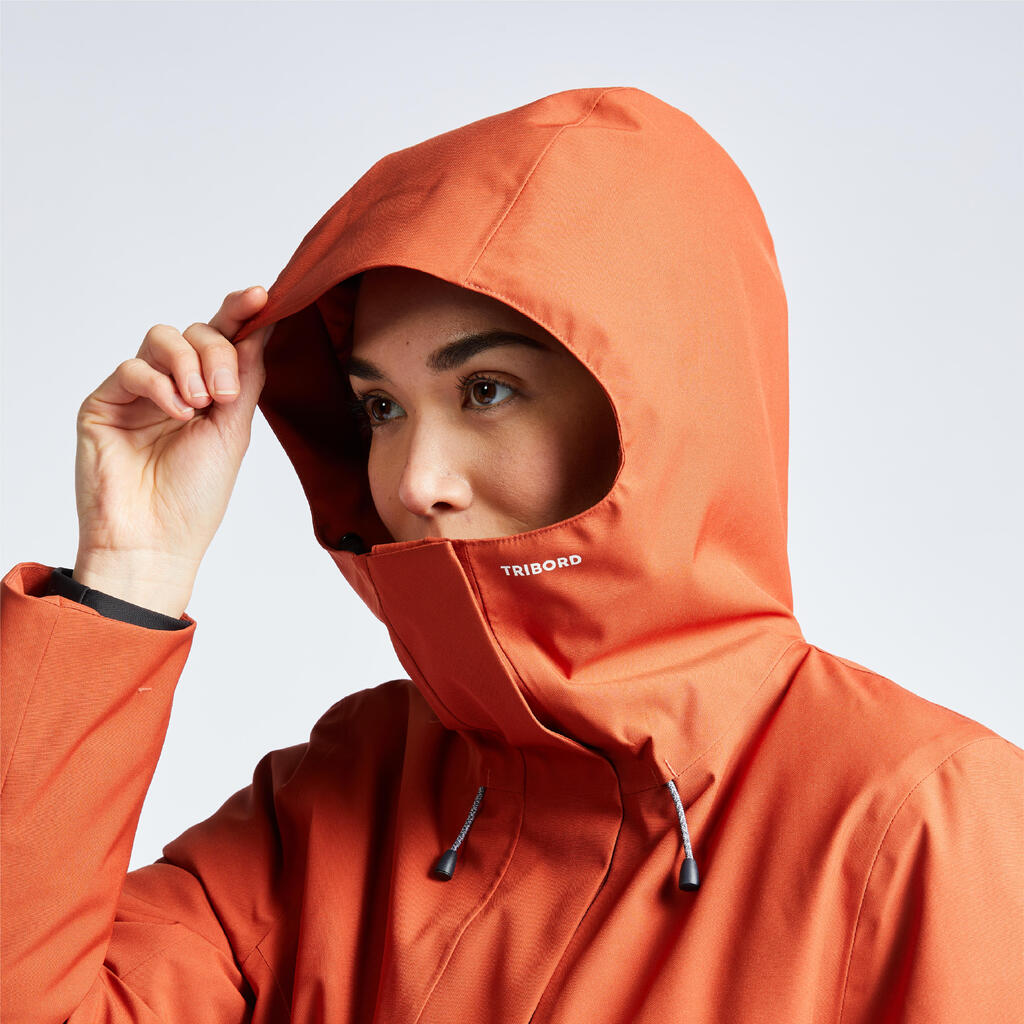 Women's warm waterproof windproof sailing jacket - SAILING 300 Dark orange