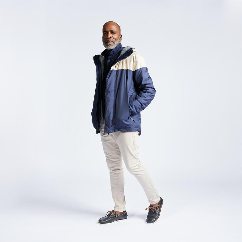 Chaqueta Vela/Lluvia Sailing 100 Hombre Azul Marino Beis Cálida Impermeable