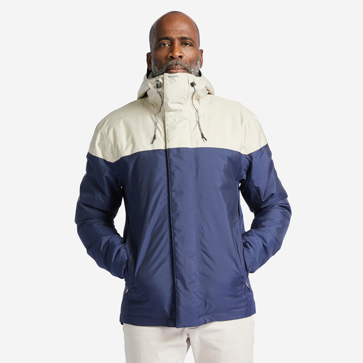 Veste chaude imperméable de voile et pluie sailing 100 homme bleu marine beige