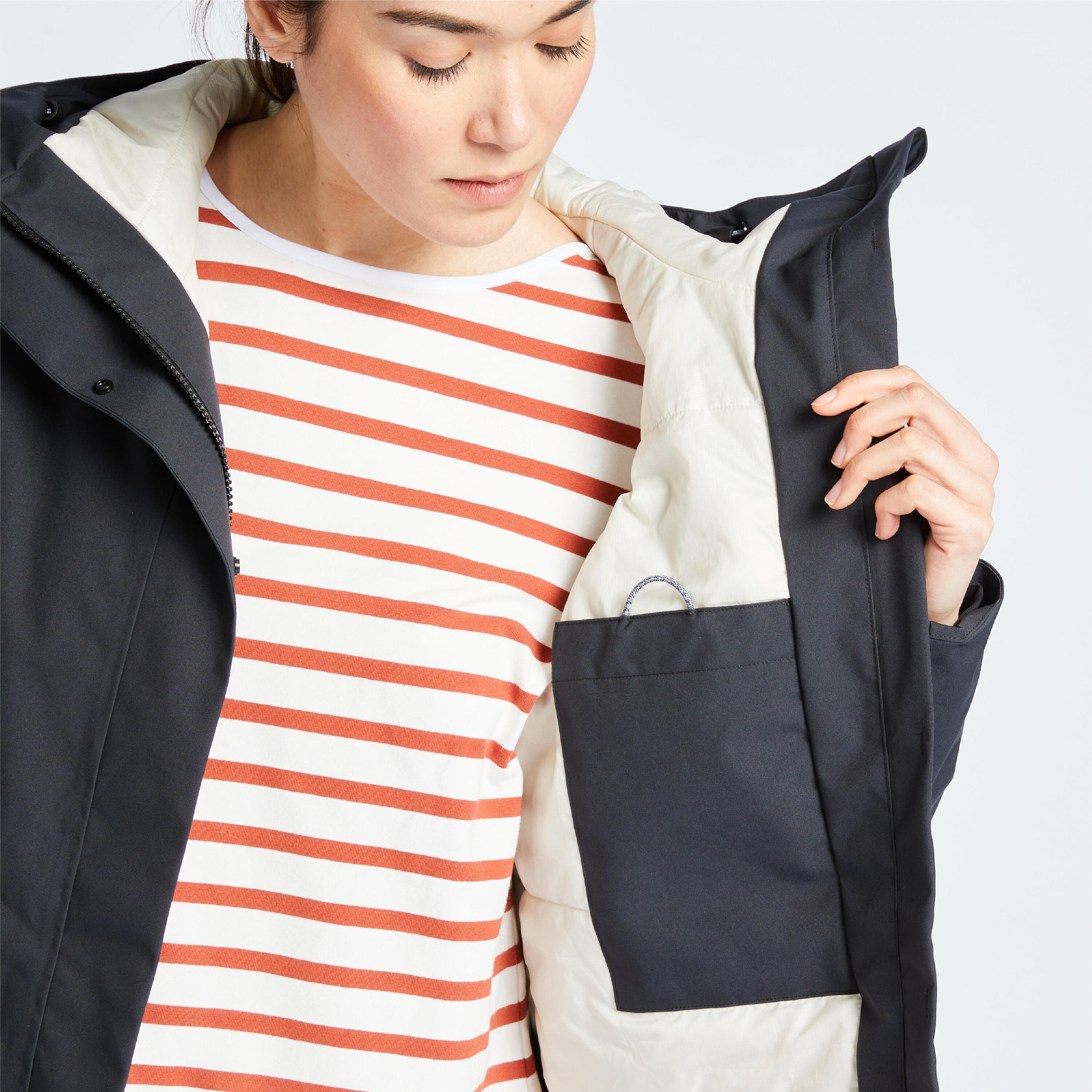 Chaqueta Impermeable Mujer Cálida Sailing 500 negro 8/13