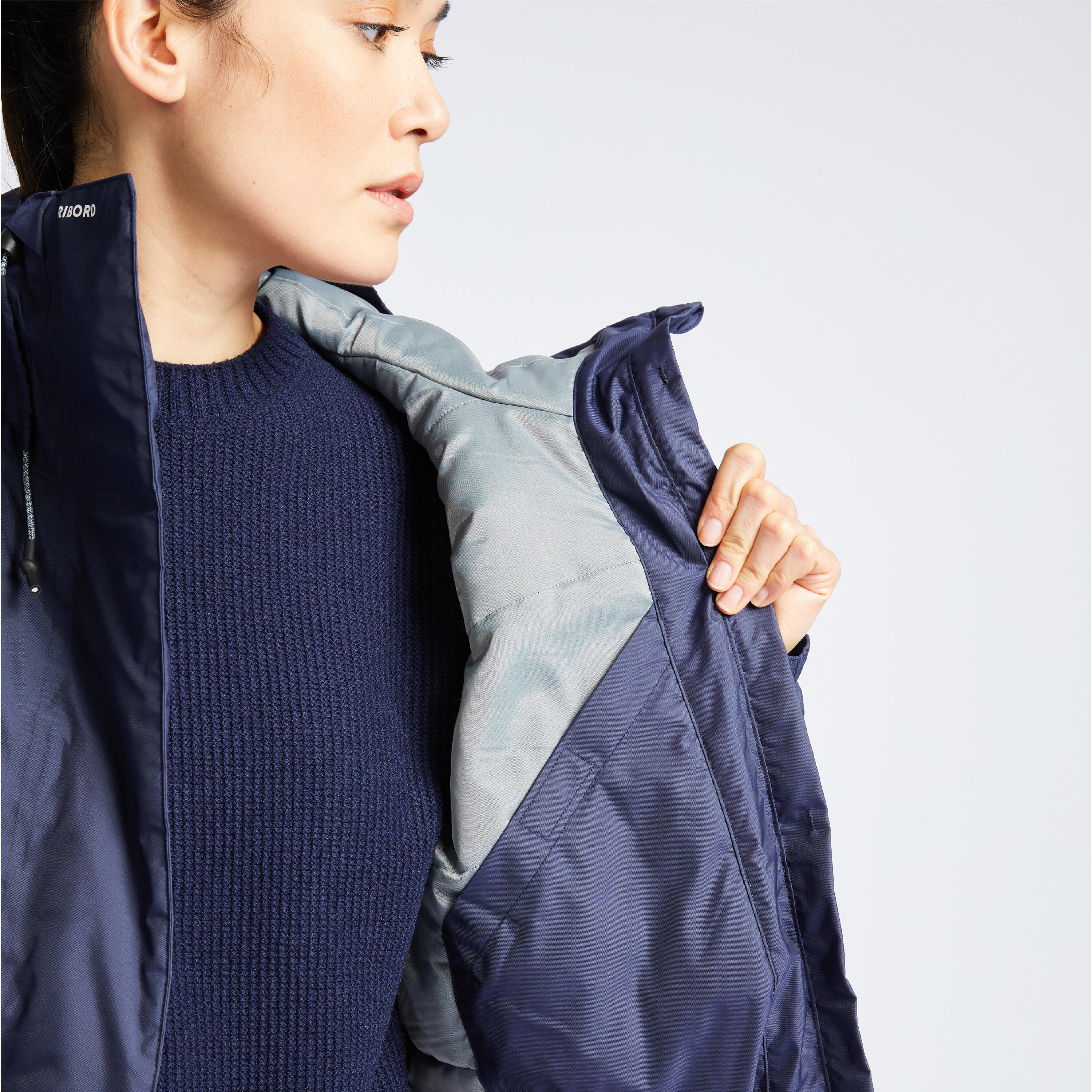 Women's warm waterproof sailing and rain jacket SAILING 100 blue 5/9