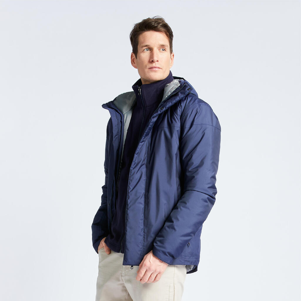 Men's waterproof sailing and rain jacket SAILING 100 Navy blue Beige