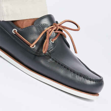 Men’s leather boat shoes Sailing 500 Grey