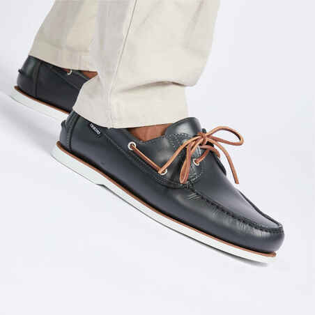Men’s leather boat shoes Sailing 500 Grey