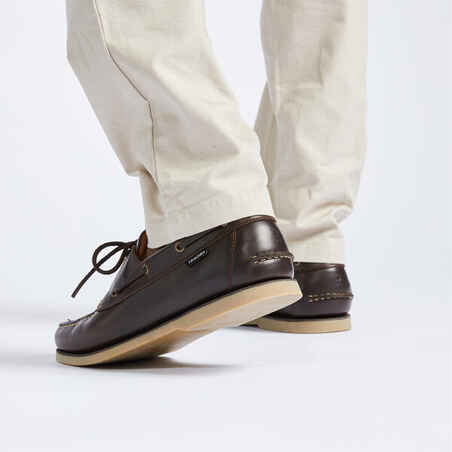 Men’s leather boat shoes Sailing 500 Brown