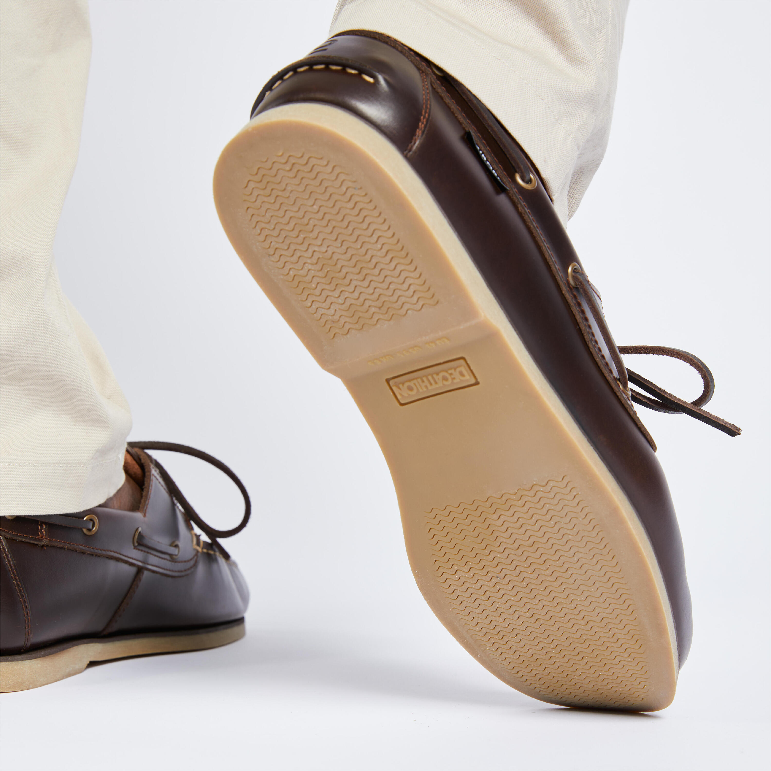 Sapatos de vela couro SAILING 500 Castanho 8/13