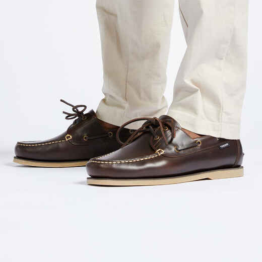 
      Men’s leather boat shoes Sailing 500 Brown
  