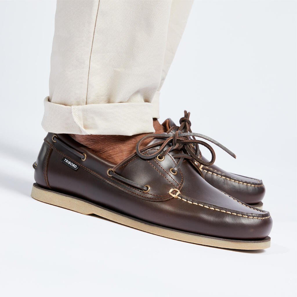 Men’s leather boat shoes Sailing 500 Two-Tone