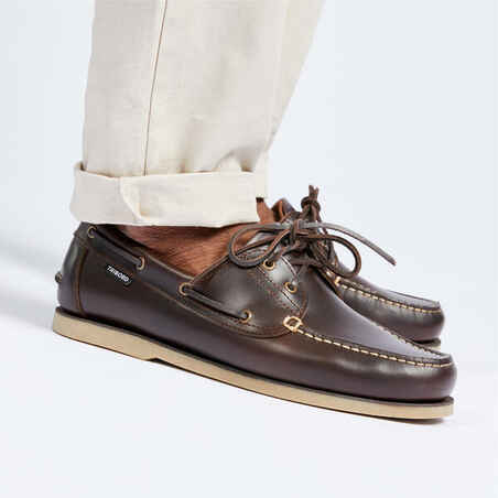 Men’s leather boat shoes Sailing 500 Brown