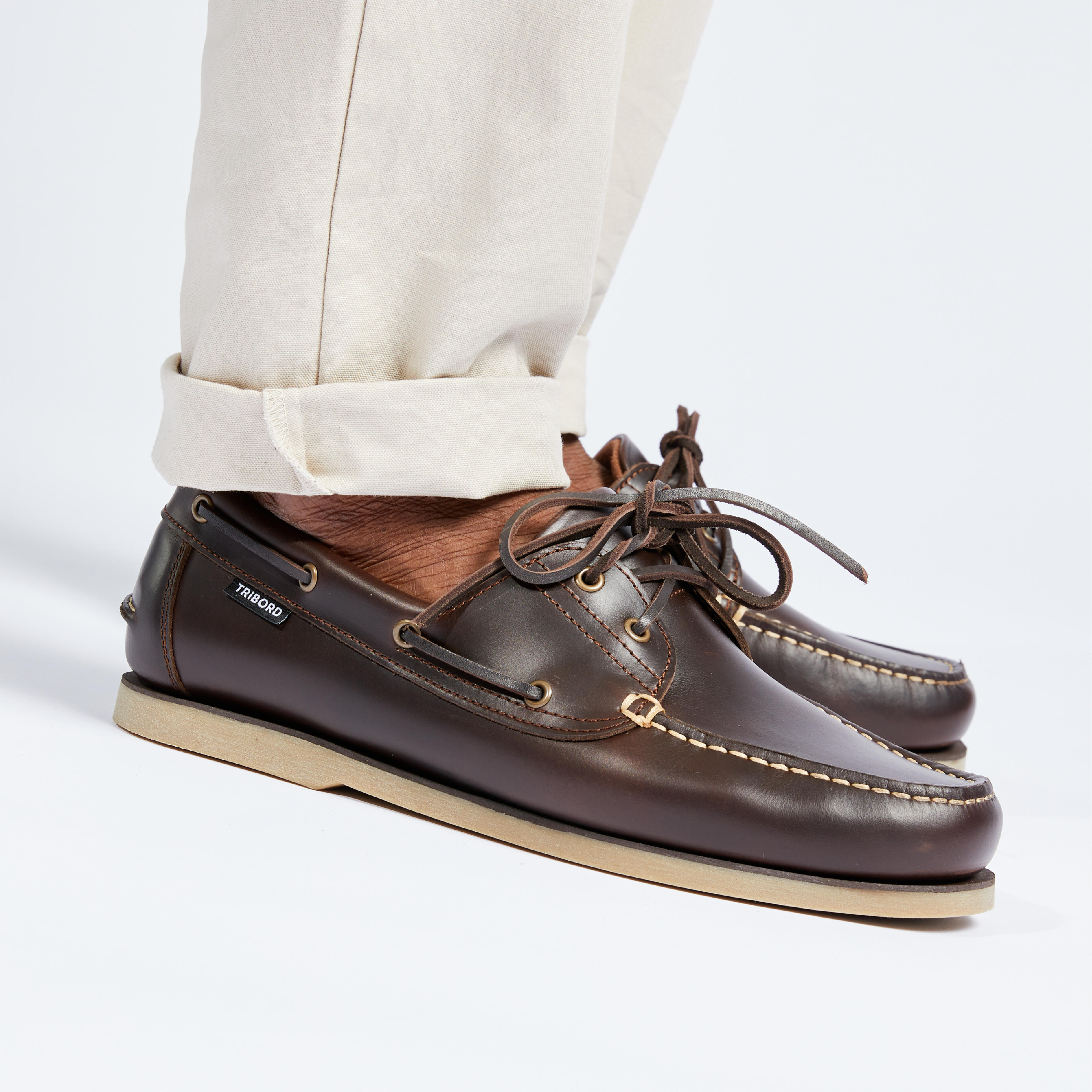 Chaussures bateau cuir Sailing 500 Homme marron TRIBORD Decathlon