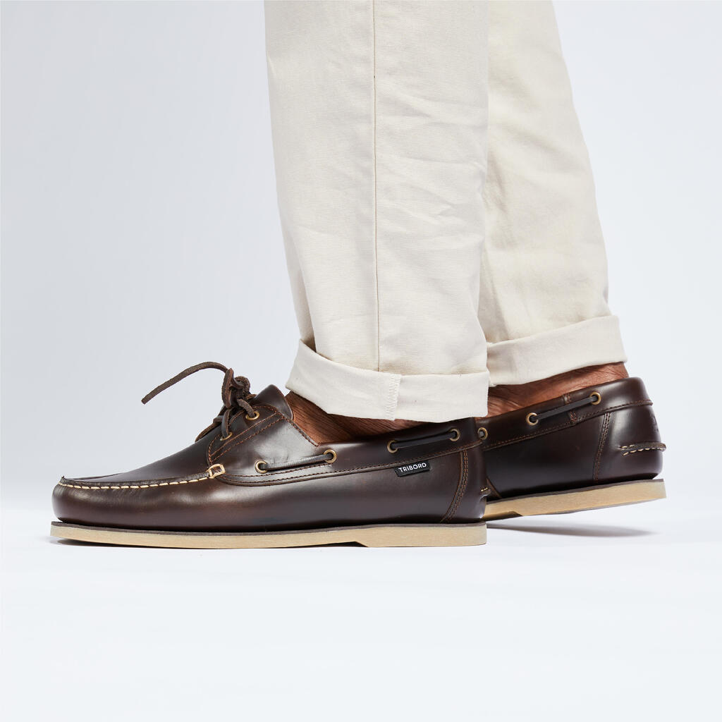 Men’s leather boat shoes Sailing 500 Two-Tone