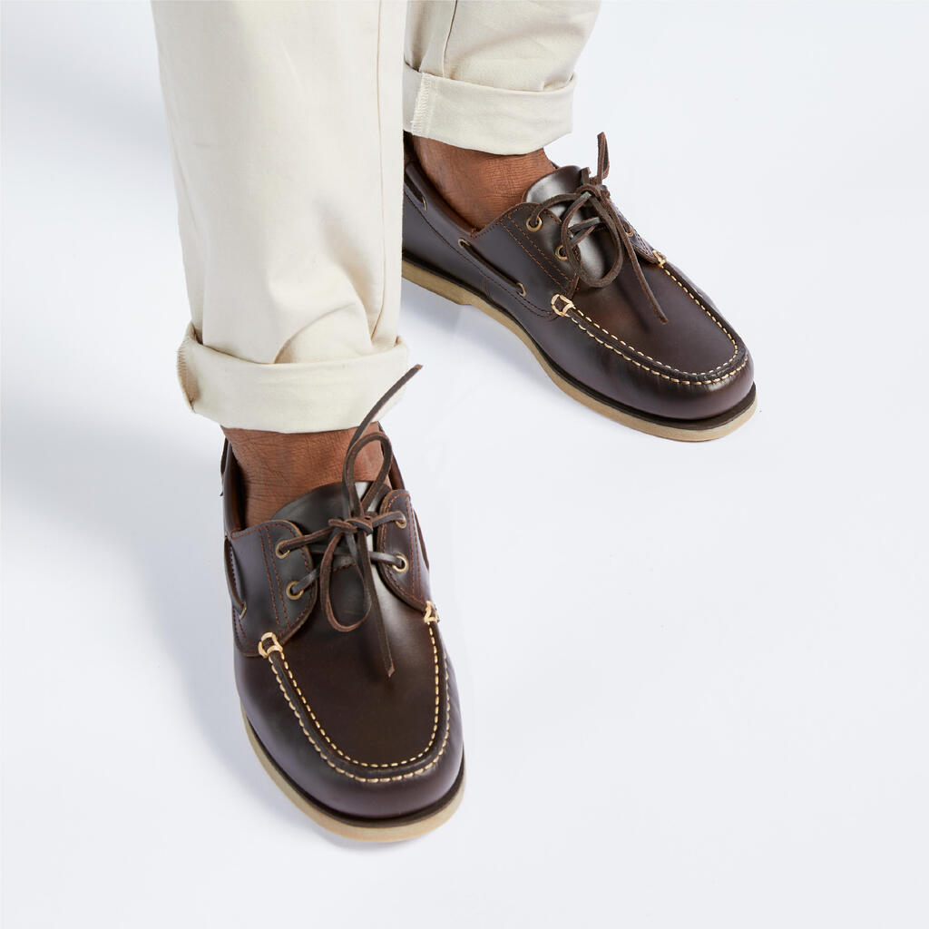 Men’s leather boat shoes Sailing 500 Two-Tone