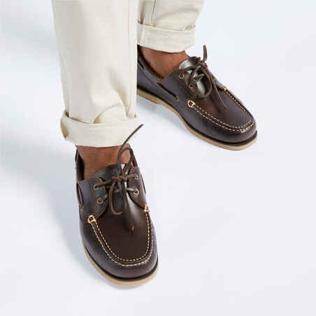 Men’s leather boat shoes Sailing 500 Brown