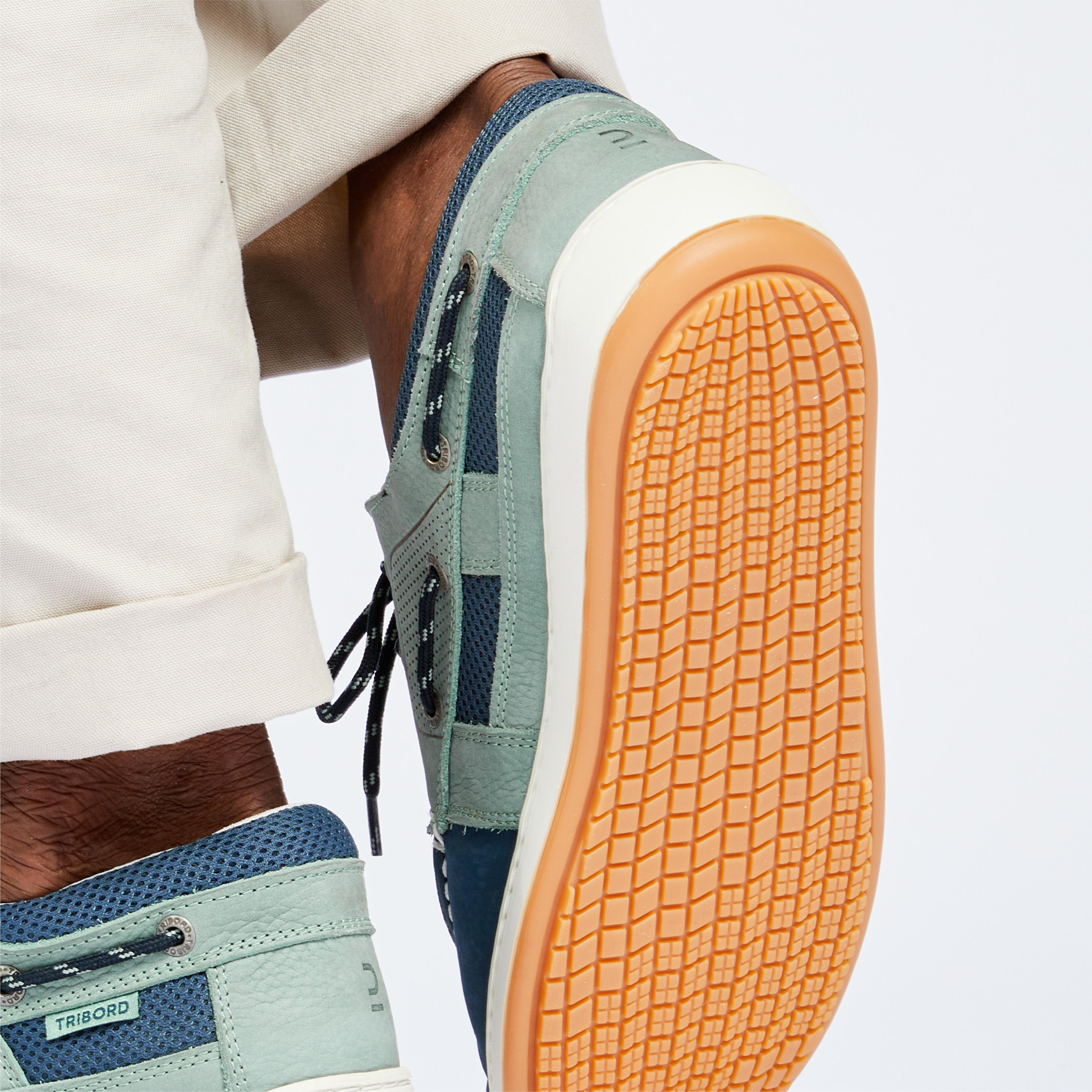 DECATHLON Pánska obuv Clipper na loď kožená zeleno-modrá 42 · záber 9