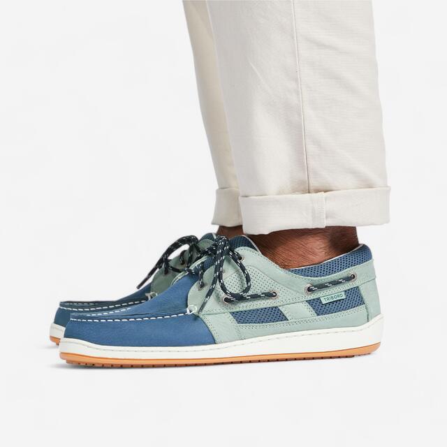 Segelschuhe Herren Leder Clipper khaki/petrol
