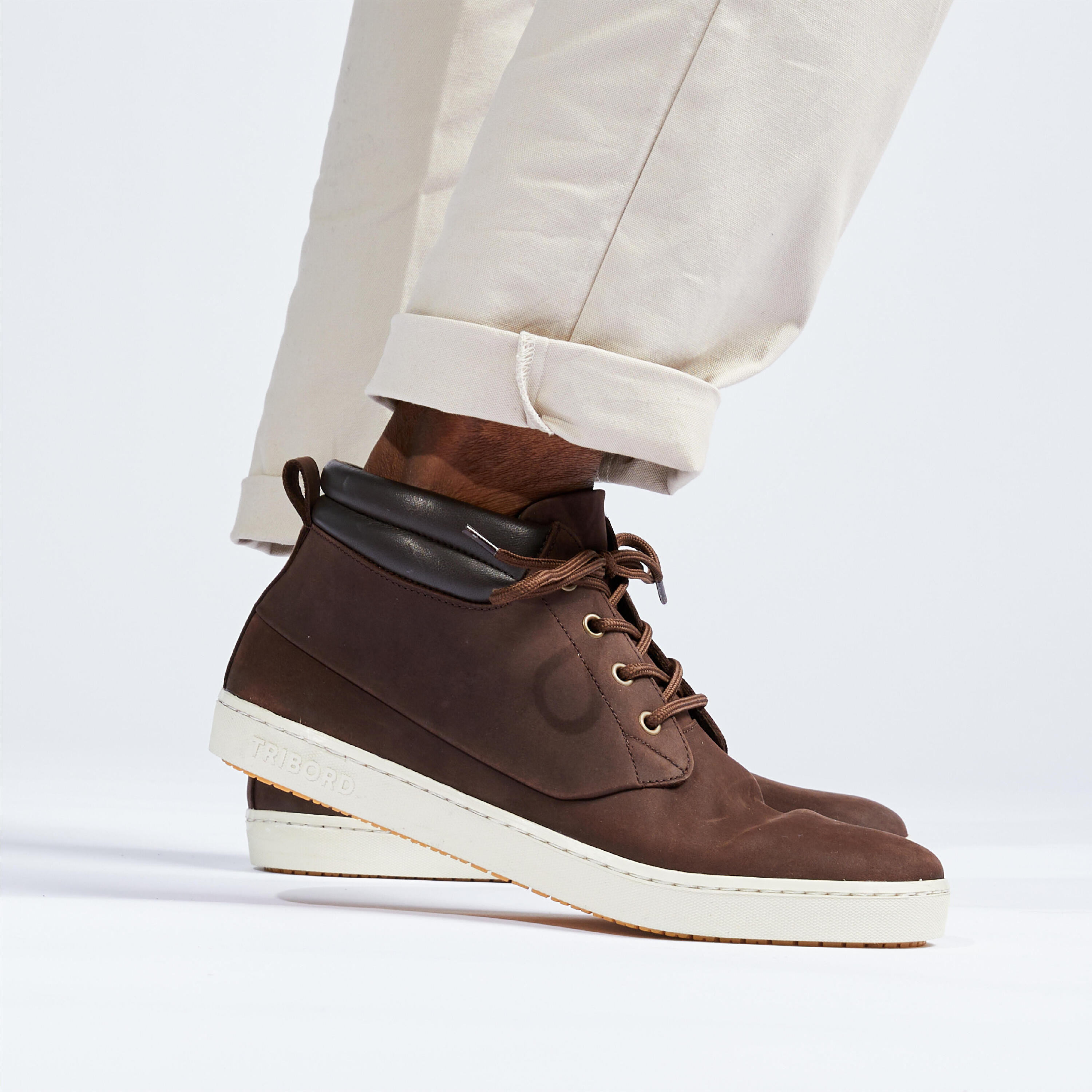 Chaussures bateau homme en cuir imperméable 500 marron foncé 10/10