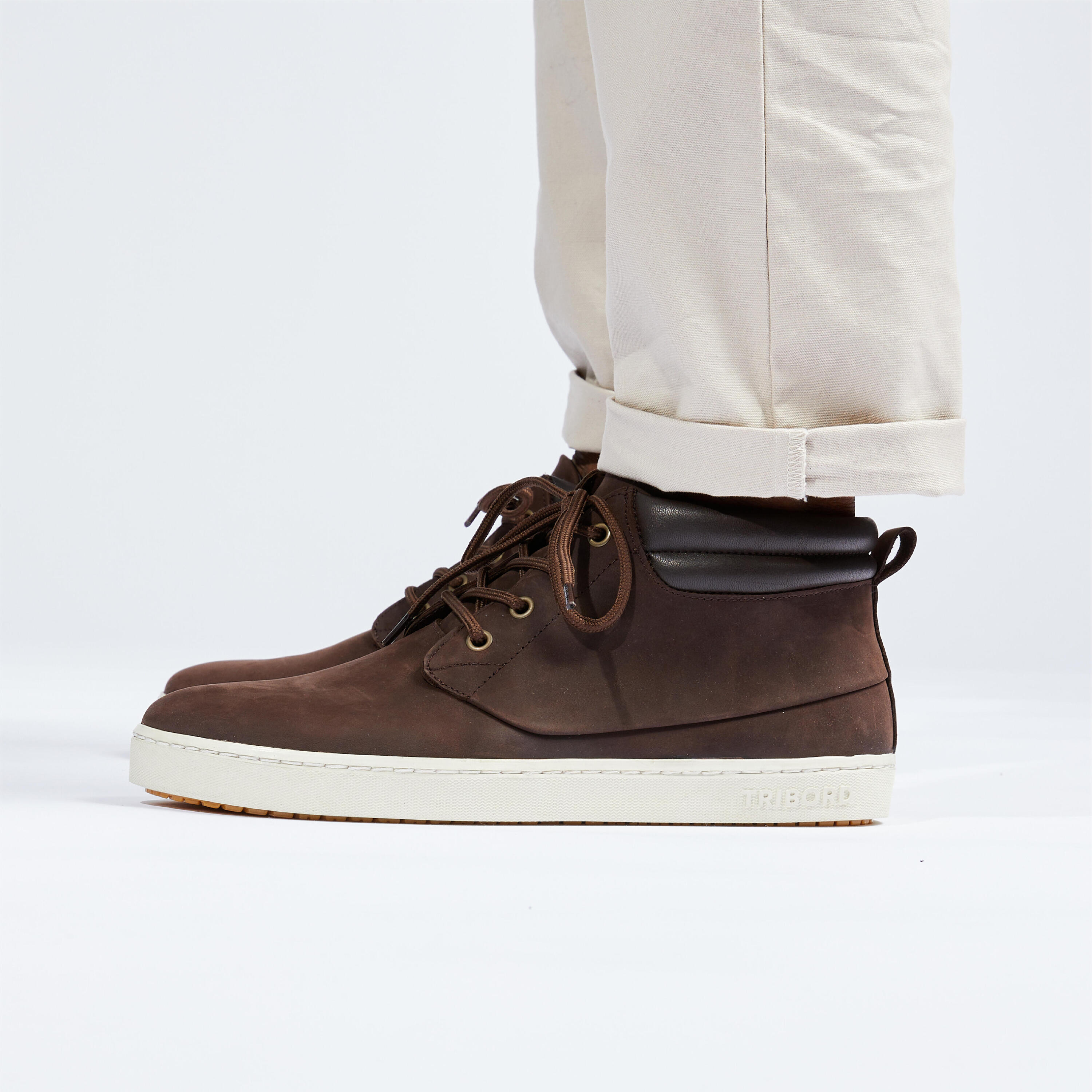 Chaussures bateau homme en cuir imperméable 500 marron foncé 9/10