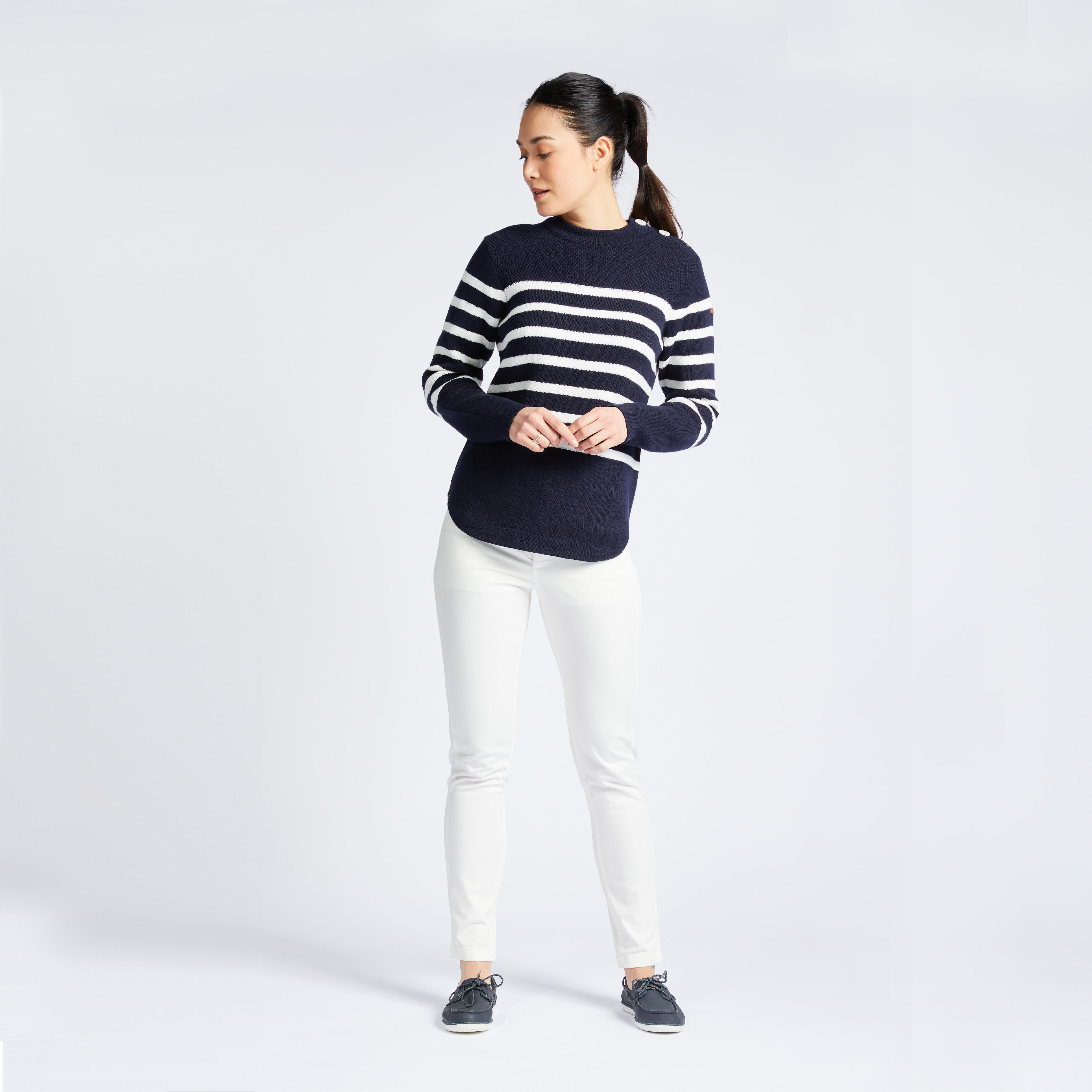 Pull marin Femme beige bleu TRIBORD Decathlon