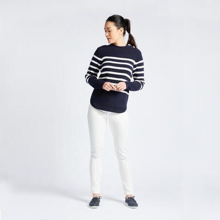 Džemper za jedrenje Sailing 100 ženski - plavi s belim prugama
