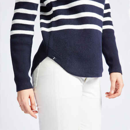 Women's Sailing Jumper 100 Blue White Stripes