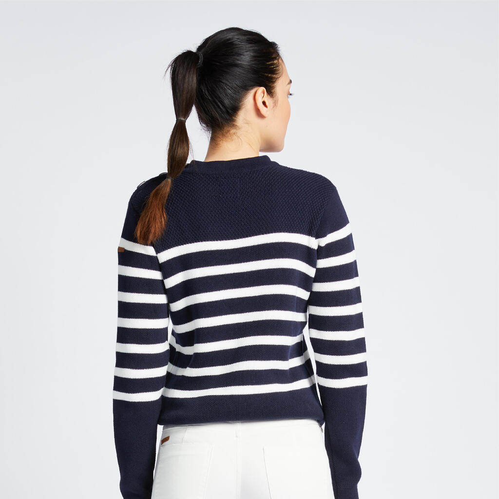 Moteriškas buriavimo džemperis „100“, mėlynas su baltomis juostomis
