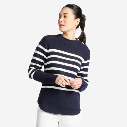 Pull marin tricoté femme, 100 bleu marine rose