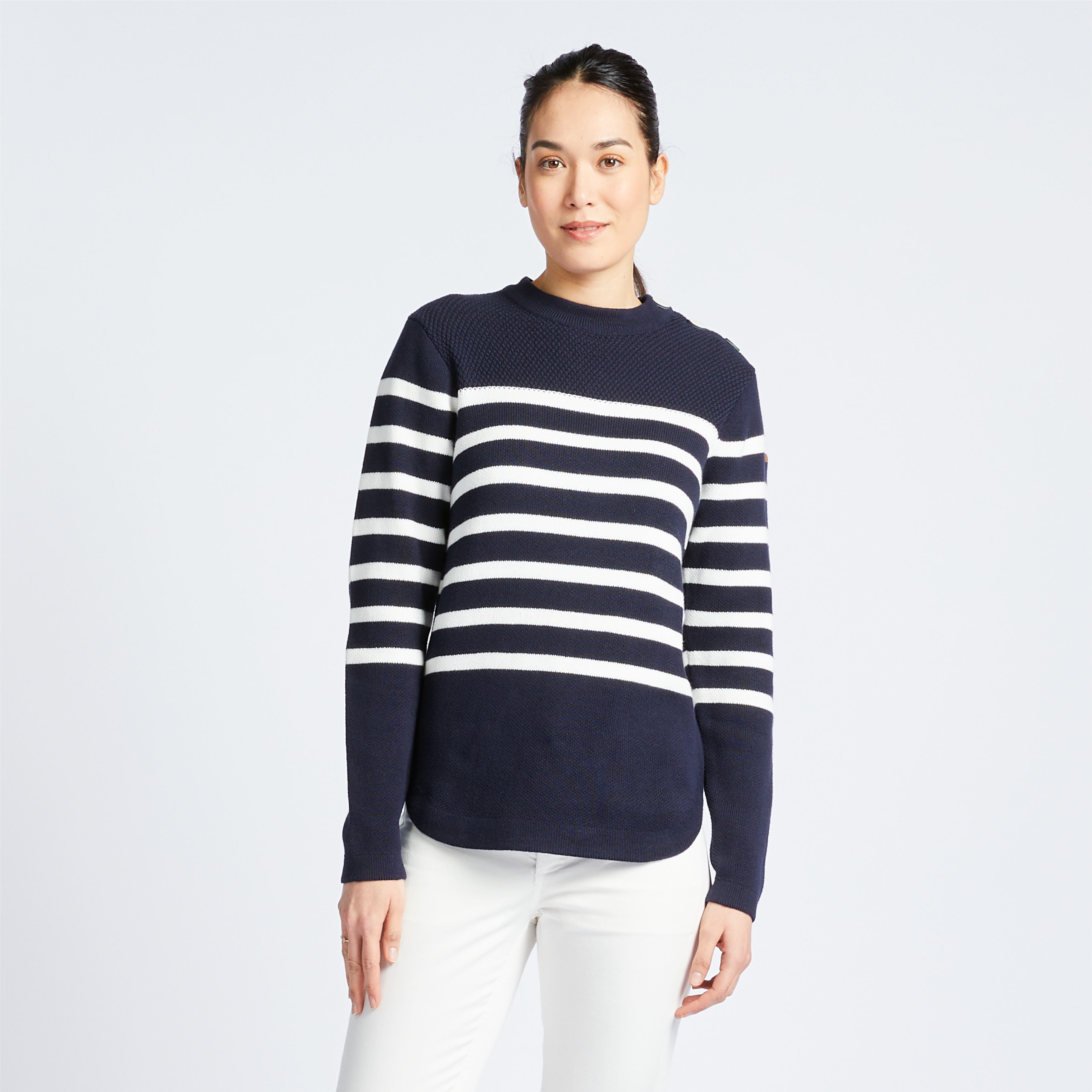 Pull marin Femme bleu rayé blanc