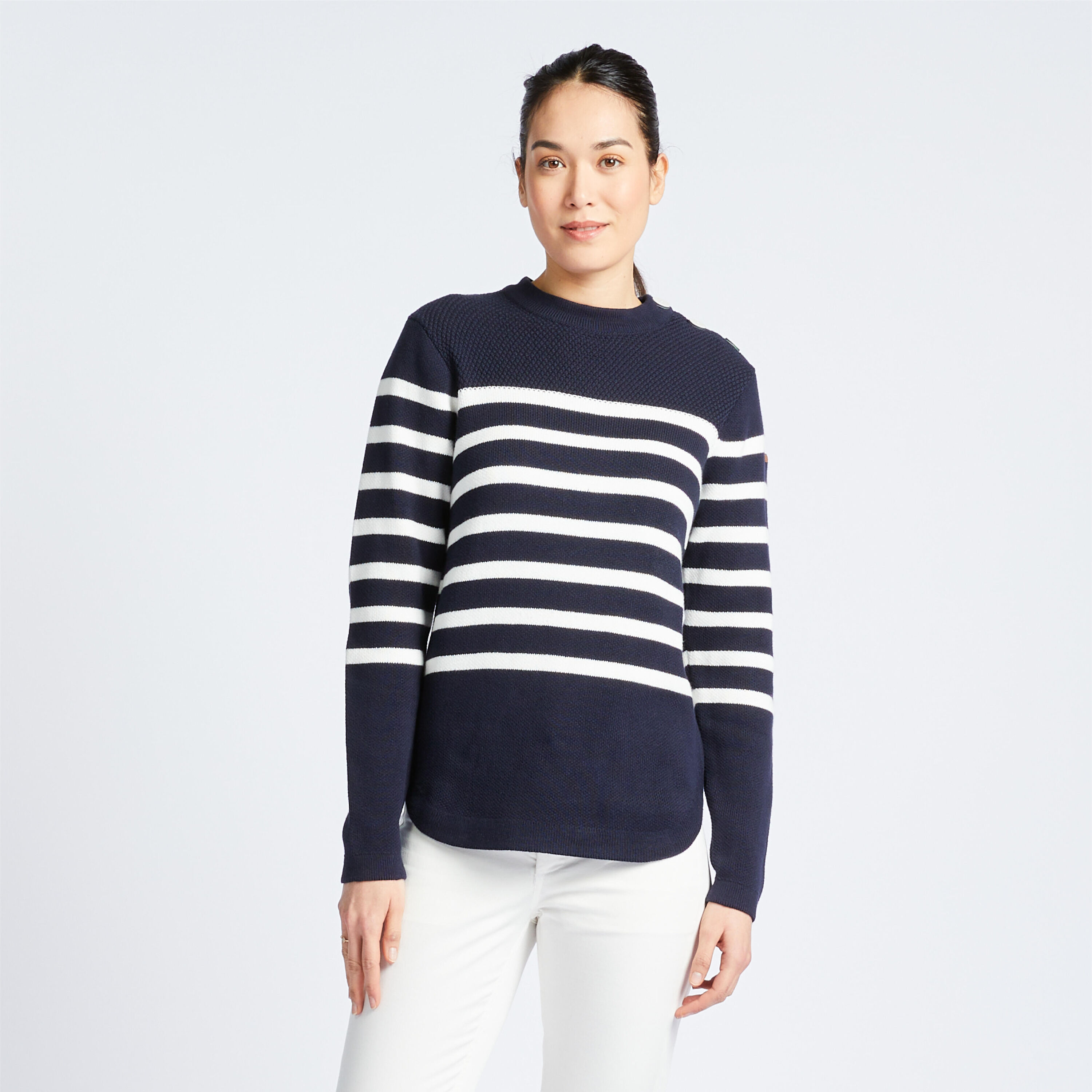 TRIBORD Women's Sailing Jumper 100 Blue White Stripes