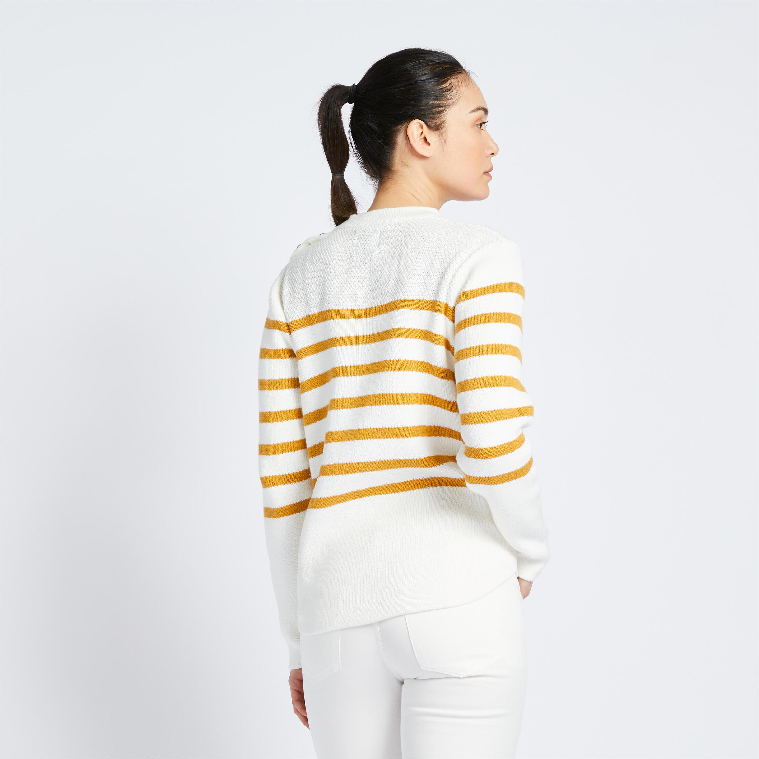 Camisola de Vela Mulher 100 Marinheiro Branco Ocre 3/9