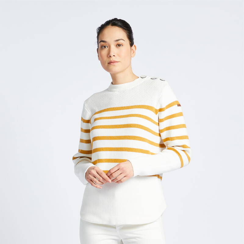 Pull marin Femme blanc ocre