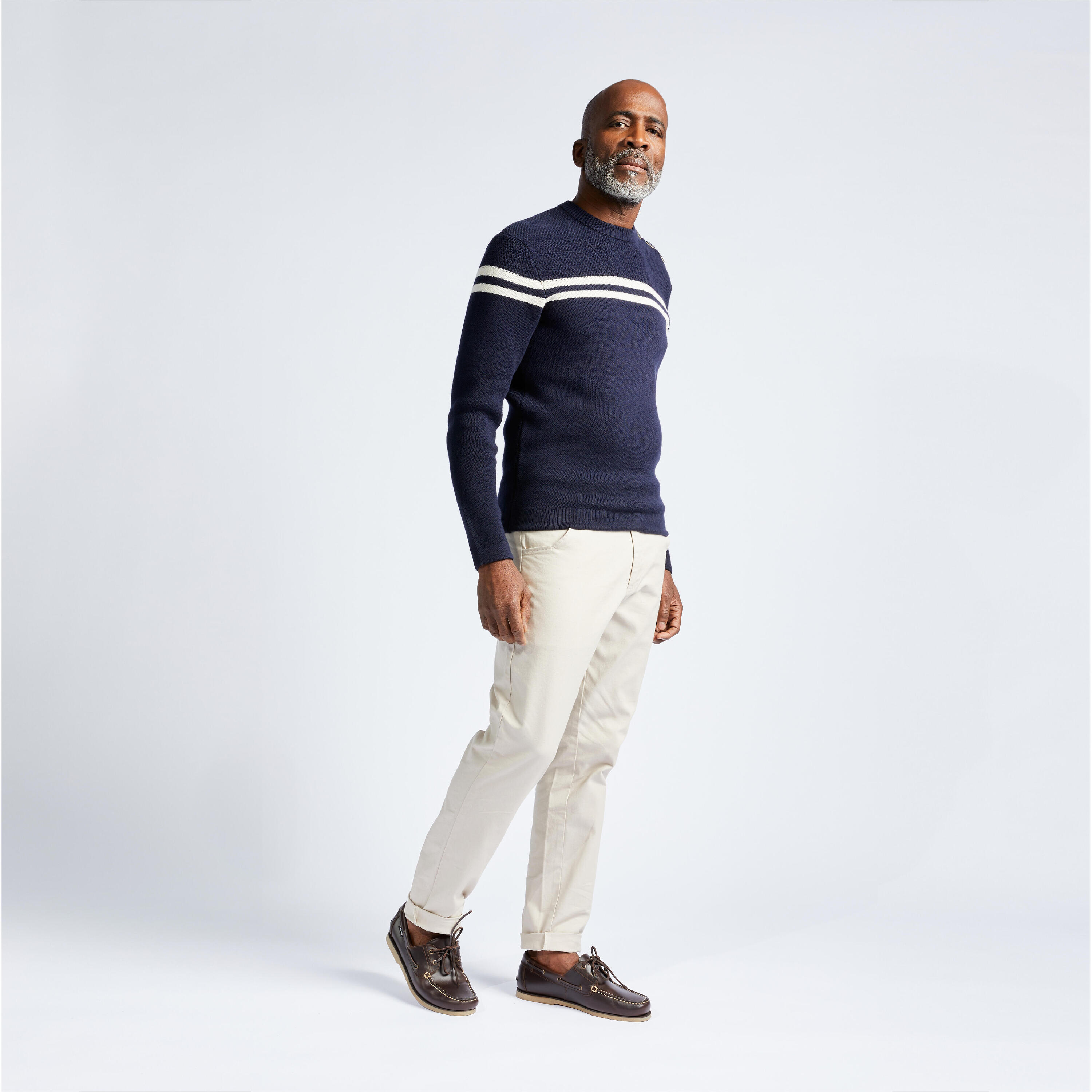 Maglione uomo marinaresco blu righe beige 8/8