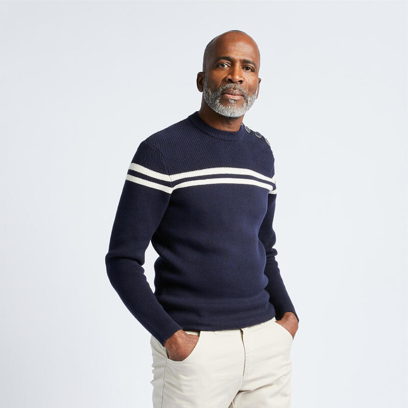 Pull marin Homme bleu rayé beige