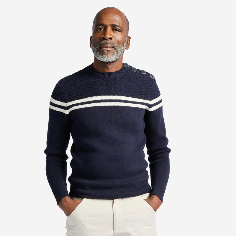 Pull marin Homme bleu rayé beige