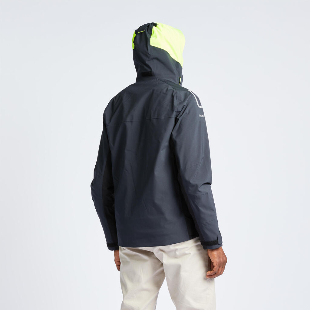 Chamarra impermeable para vela gris y negro para hombre Sailing 500