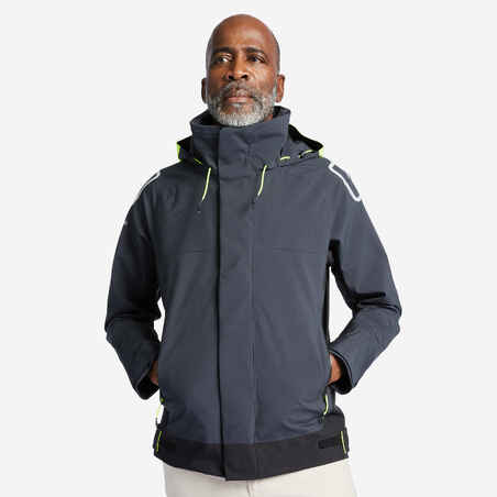 Chamarra impermeable para vela gris y negro para hombre Sailing 500