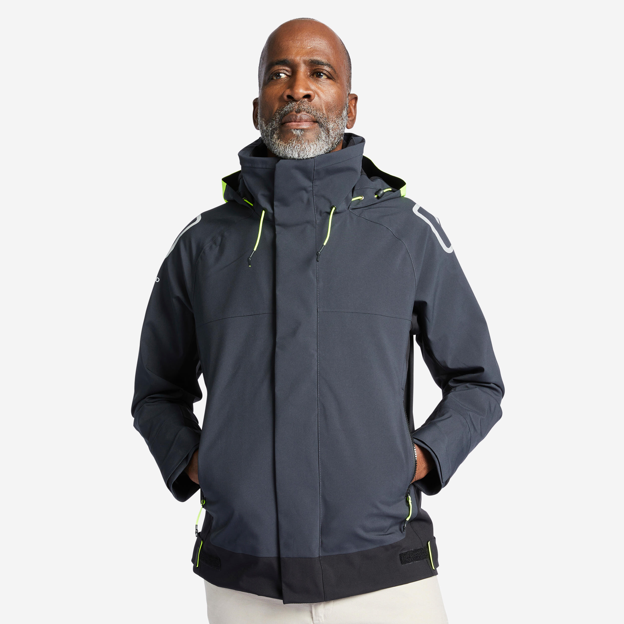 Men's Sailing Jacket - Waterproof Jacket Sailing 500 grey black 2/13