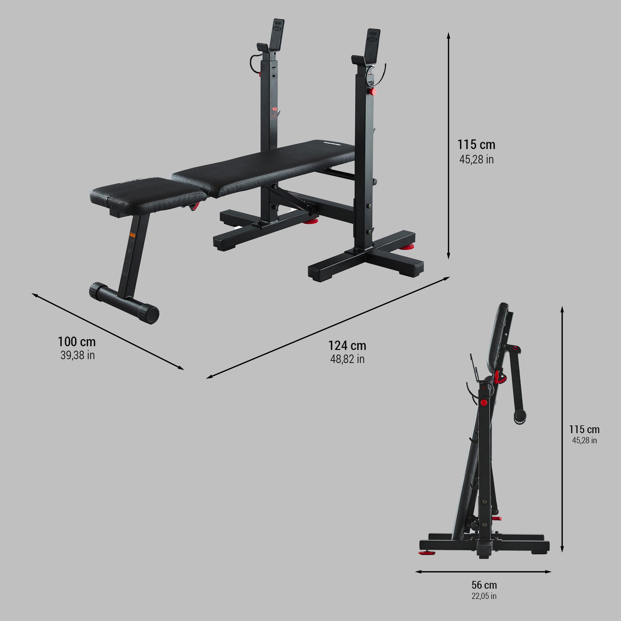 Tiltable and foldable weight bench with adjustable pegs Decathlon