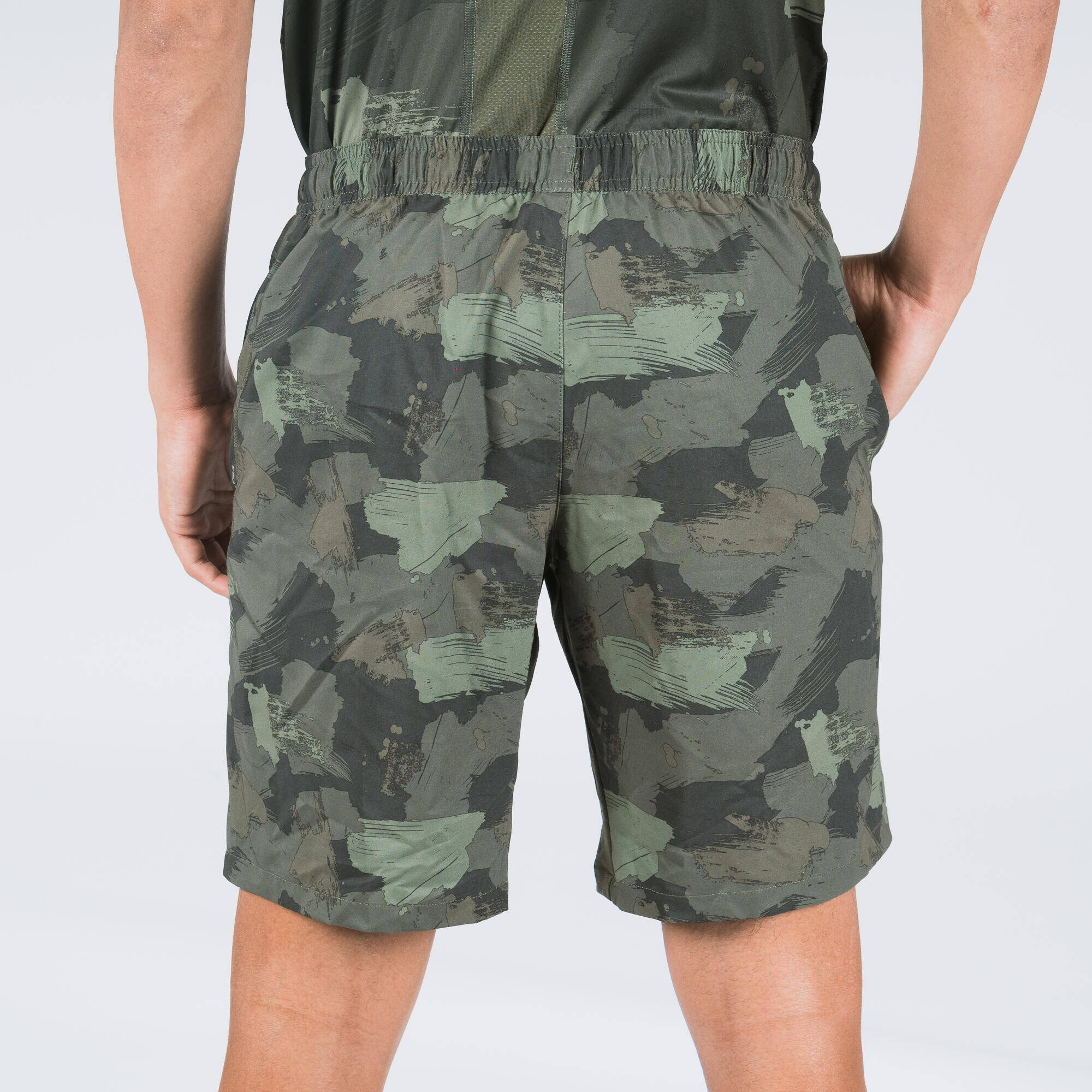 Men Gym Shorts Stretchable, Quick Dry with Zip Pockets - Khaki -  4