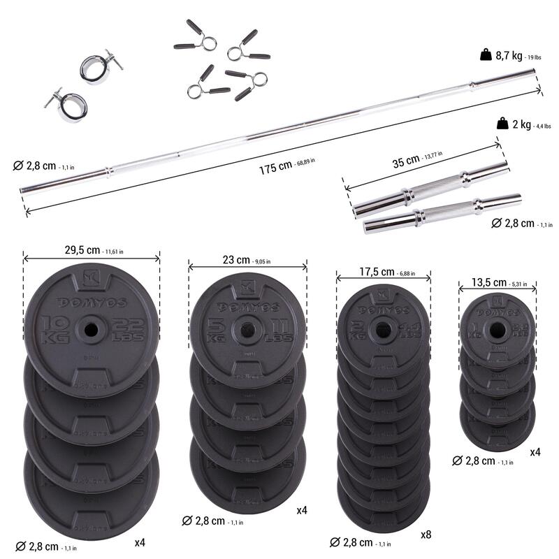 Conjunto de Halteres e Barra de Musculação 93 kg