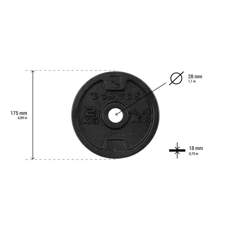 disco 28mm goma c/agarre redondo 20 Kg Peso libre, Barras, discos olímpicos