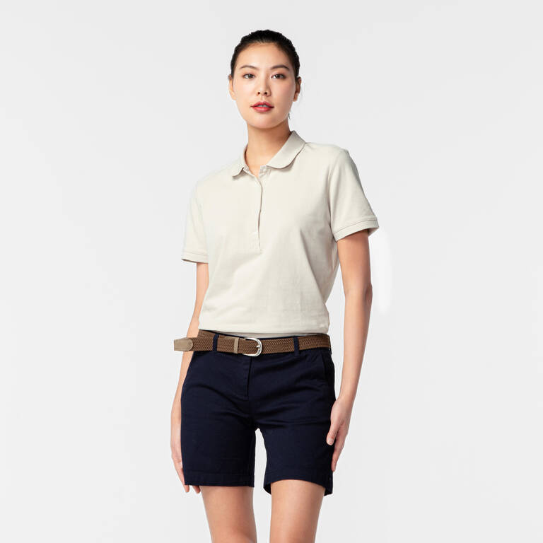 Women's short-sleeved golf polo shirt - MW500 light beige